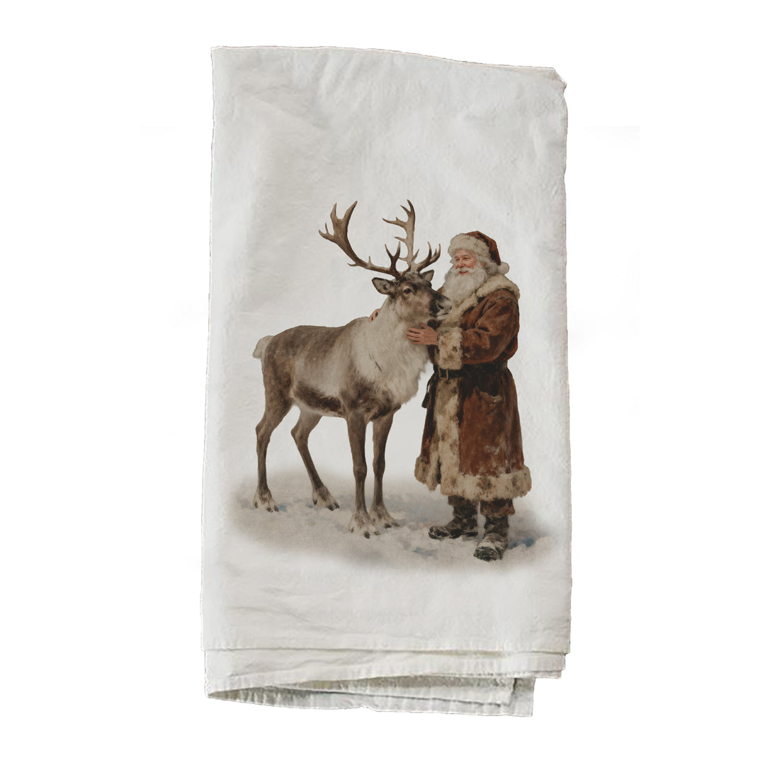 Santa Standing With Reindeer Towel