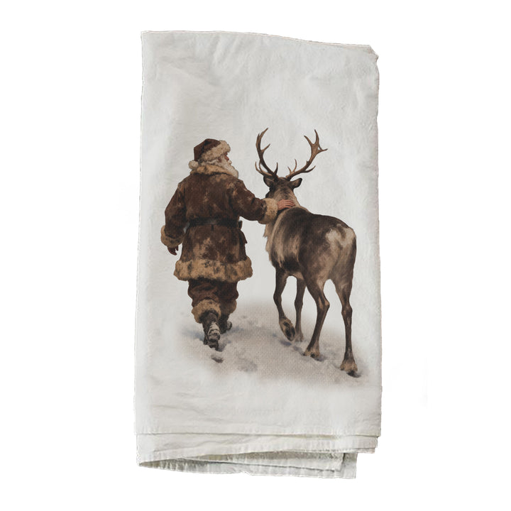 Santa Walking Reindeer Towel