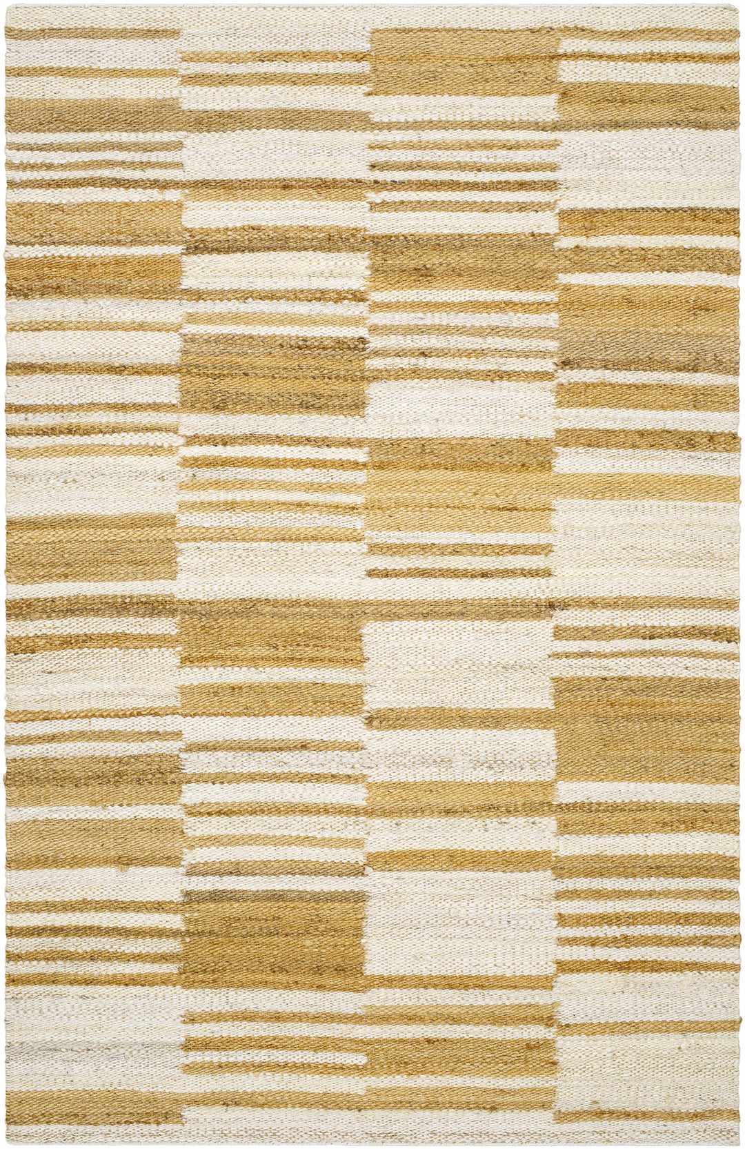 Rug with beige and white striped pattern
