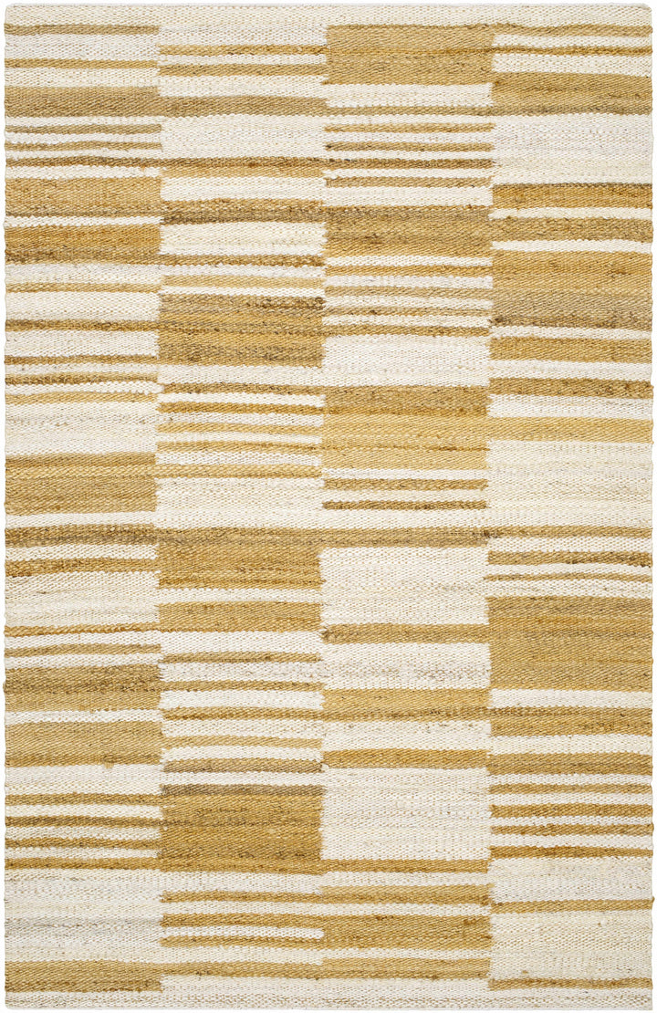 Rug with beige and white striped pattern