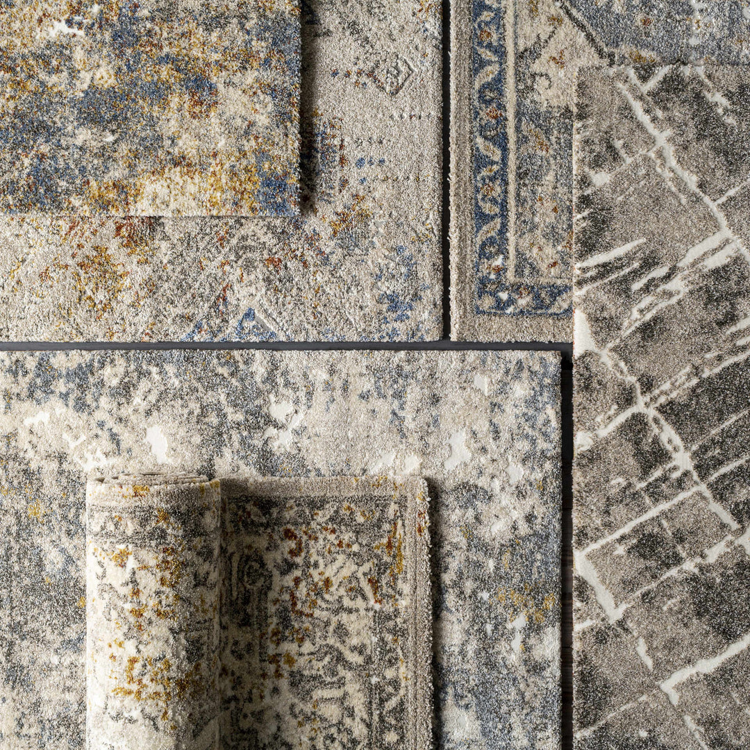 Close-up of a textured rug with geometric patterns in shades of brown, beige, and blue.

Stockwell Thick Luxe Rug