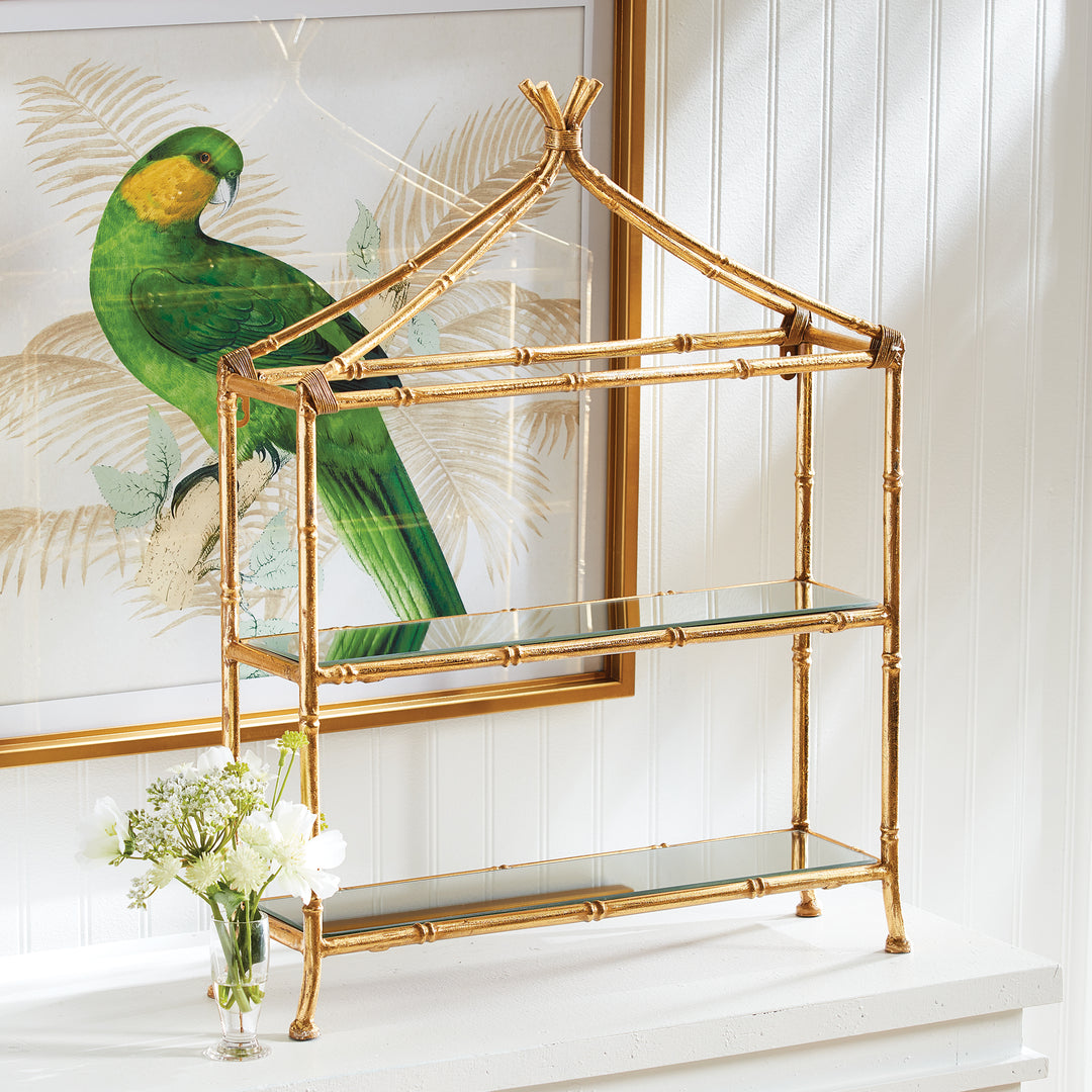 DAPHNE 2-TIER CURIO SHELF - Gold / Mirrored Glass