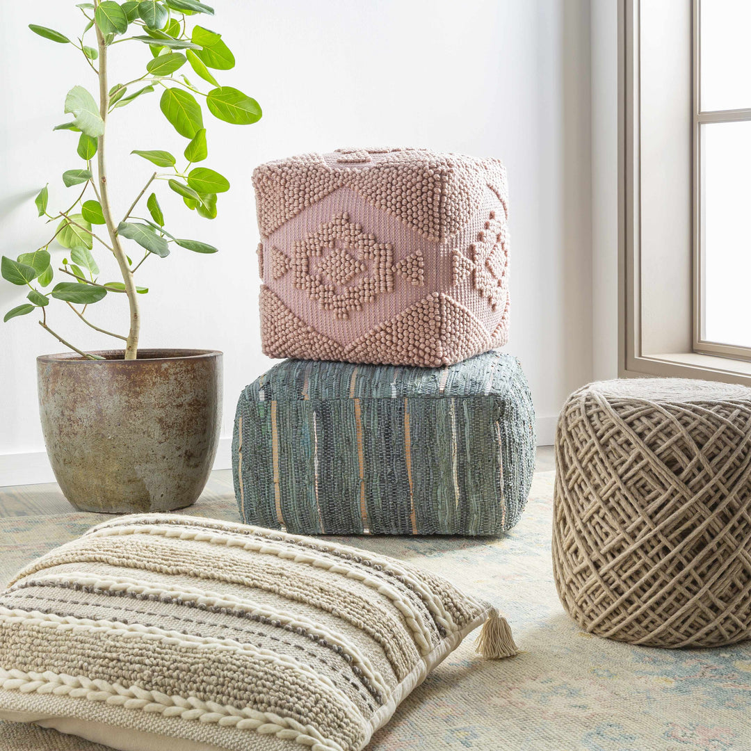 Bellingen Gray Handwoven Textured Pouf