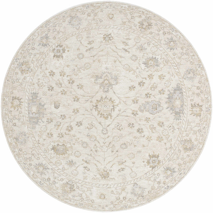 Round beige rug with floral pattern on a white background

Vaman Luxe Rug