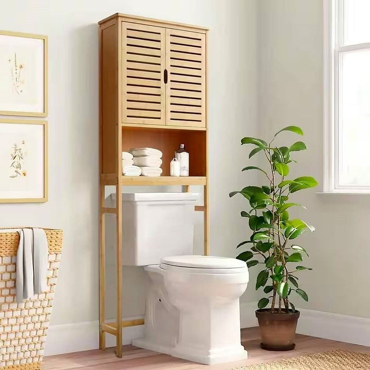 Over the Toilet Bathroom Storage Cabinet Shelf in Light Brown Yellow