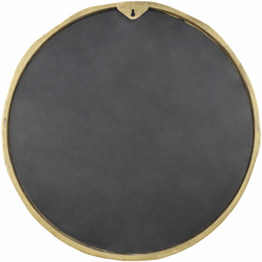 Round black chalkboard with a gold frame on a white background

Vallelado Gold Accent Mirror