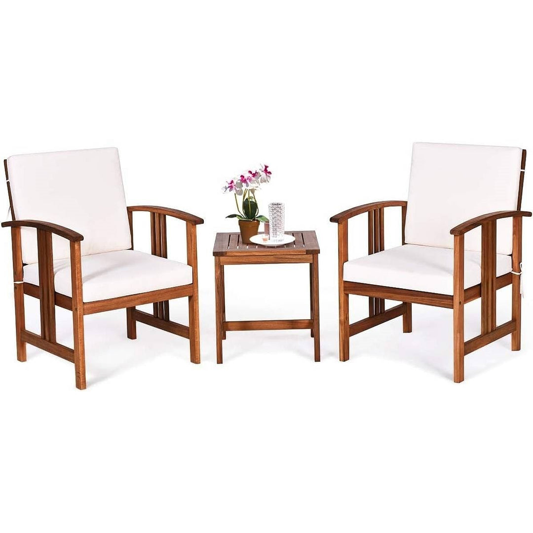 3-Piece Solid Wood Outdoor Patio Furniture Table Chairs Set with White