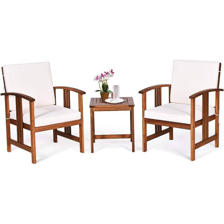 3-Piece Solid Wood Outdoor Patio Furniture Table Chairs Set with White
