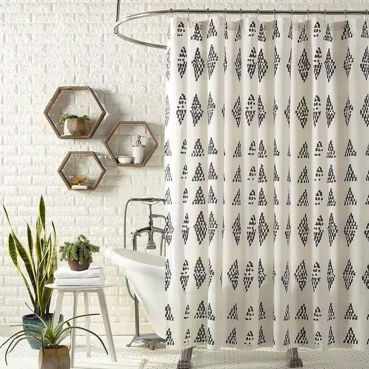 72 x 72 in. Cotton Polly Shower Curtain with Black White Rhombus Dots