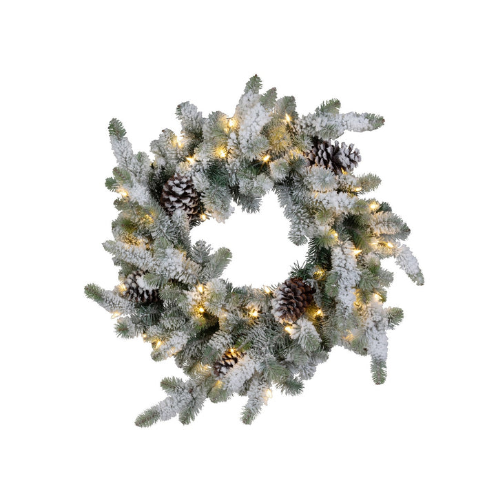 Blue Spruce Wreath with LED Lights, Large with Snow