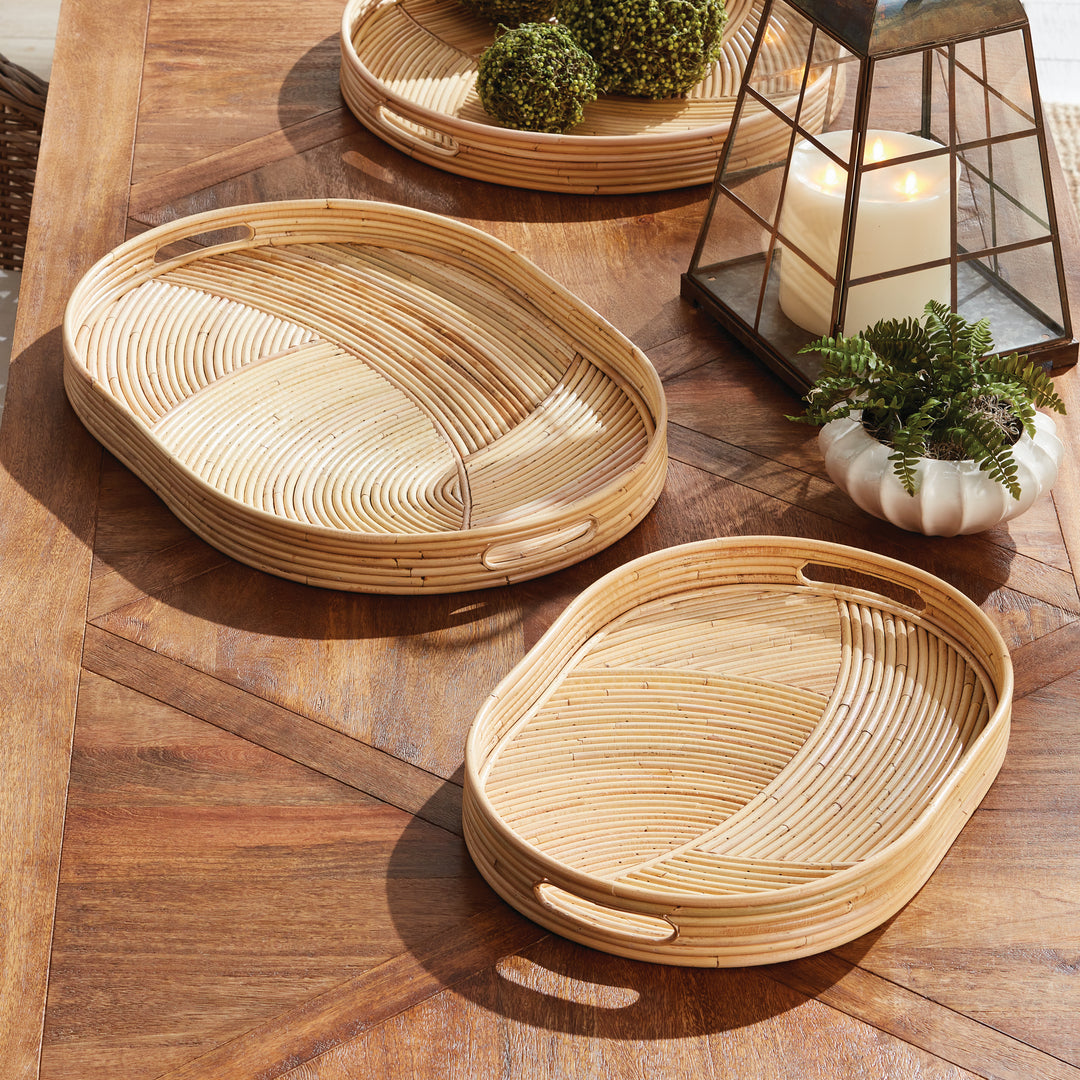 Jelani Cane Oval Trays, Set Of 2