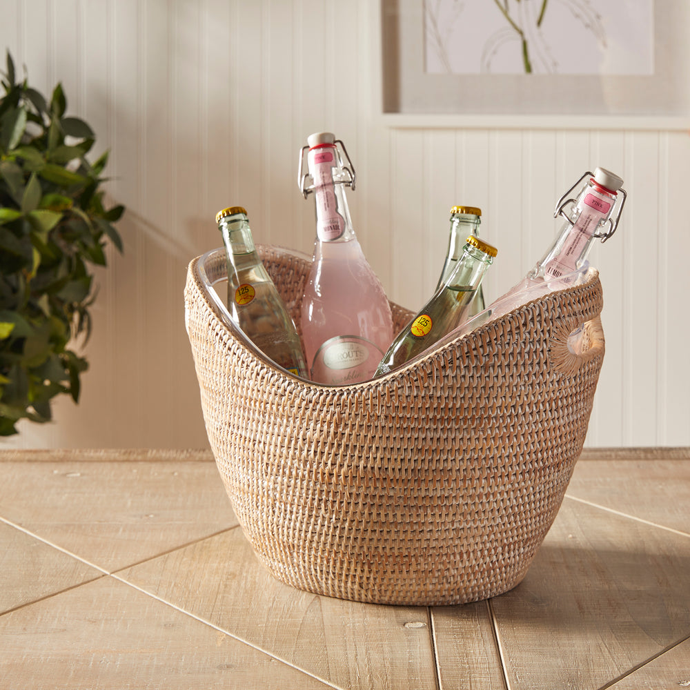 Burma Rattan Beverage Tub Large, White