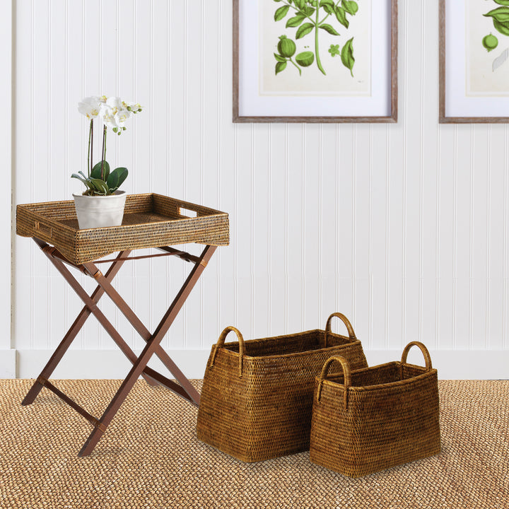 Burma Rattan Narrow Magazine Baskets, Set Of 2