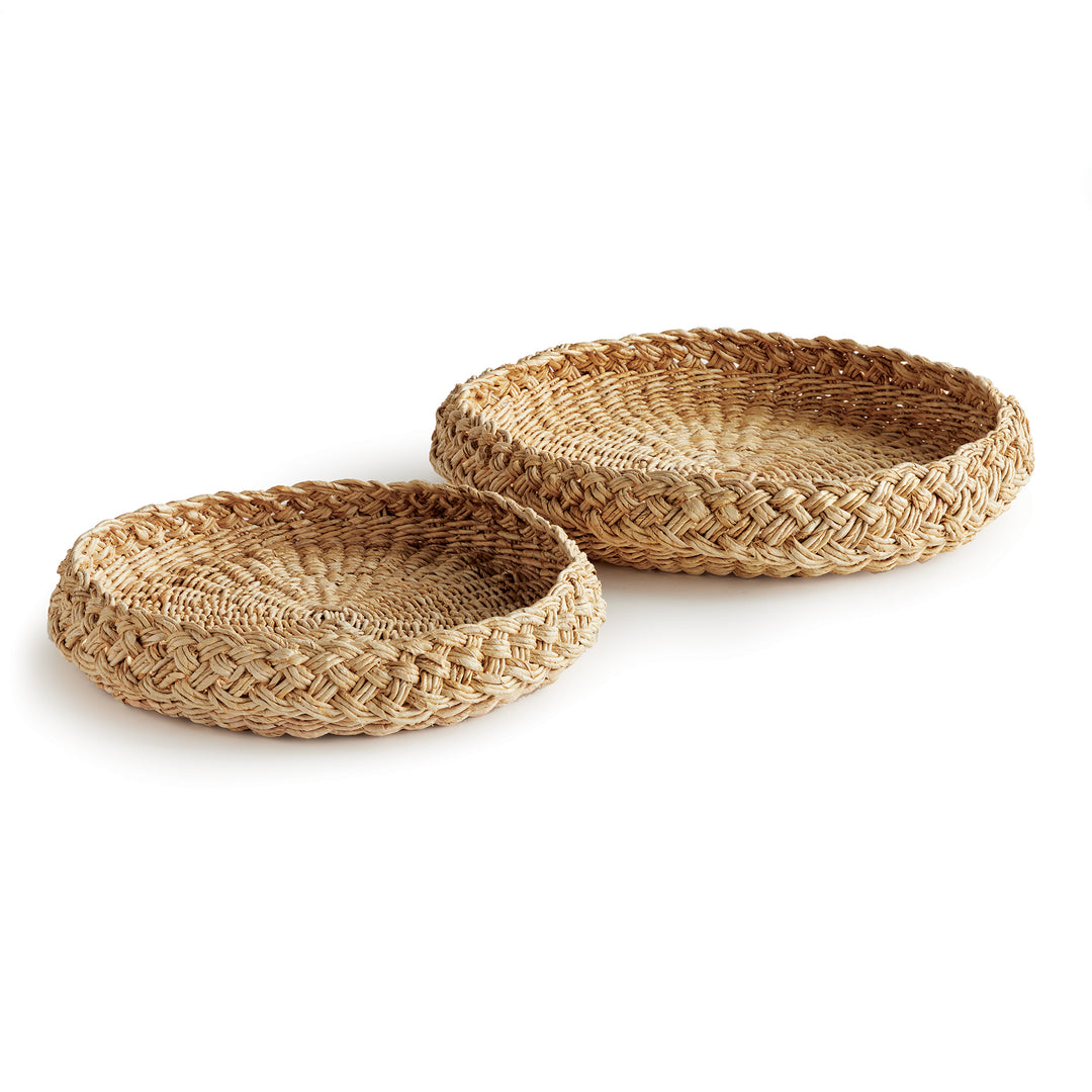 Abaca French Braided Round Trays, Set Of 2