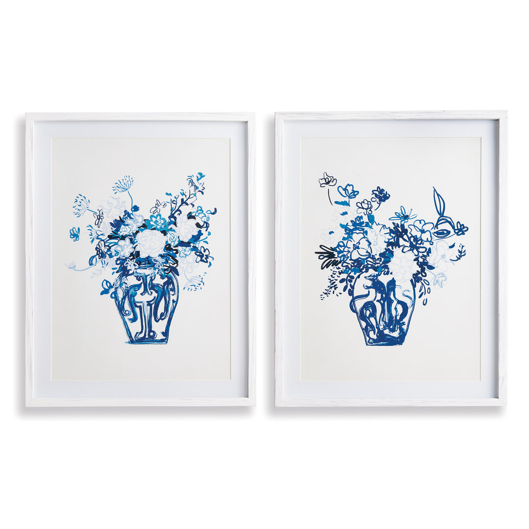 Matched Pair Floral Prints, Set Of 2