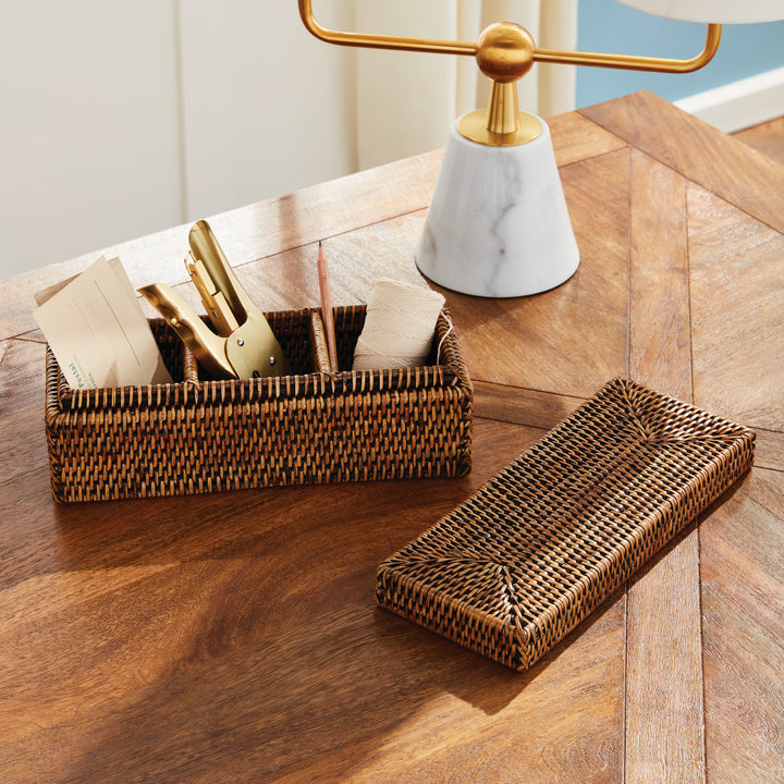 Burma Rattan 3-Compartment Lidded Box, Brown