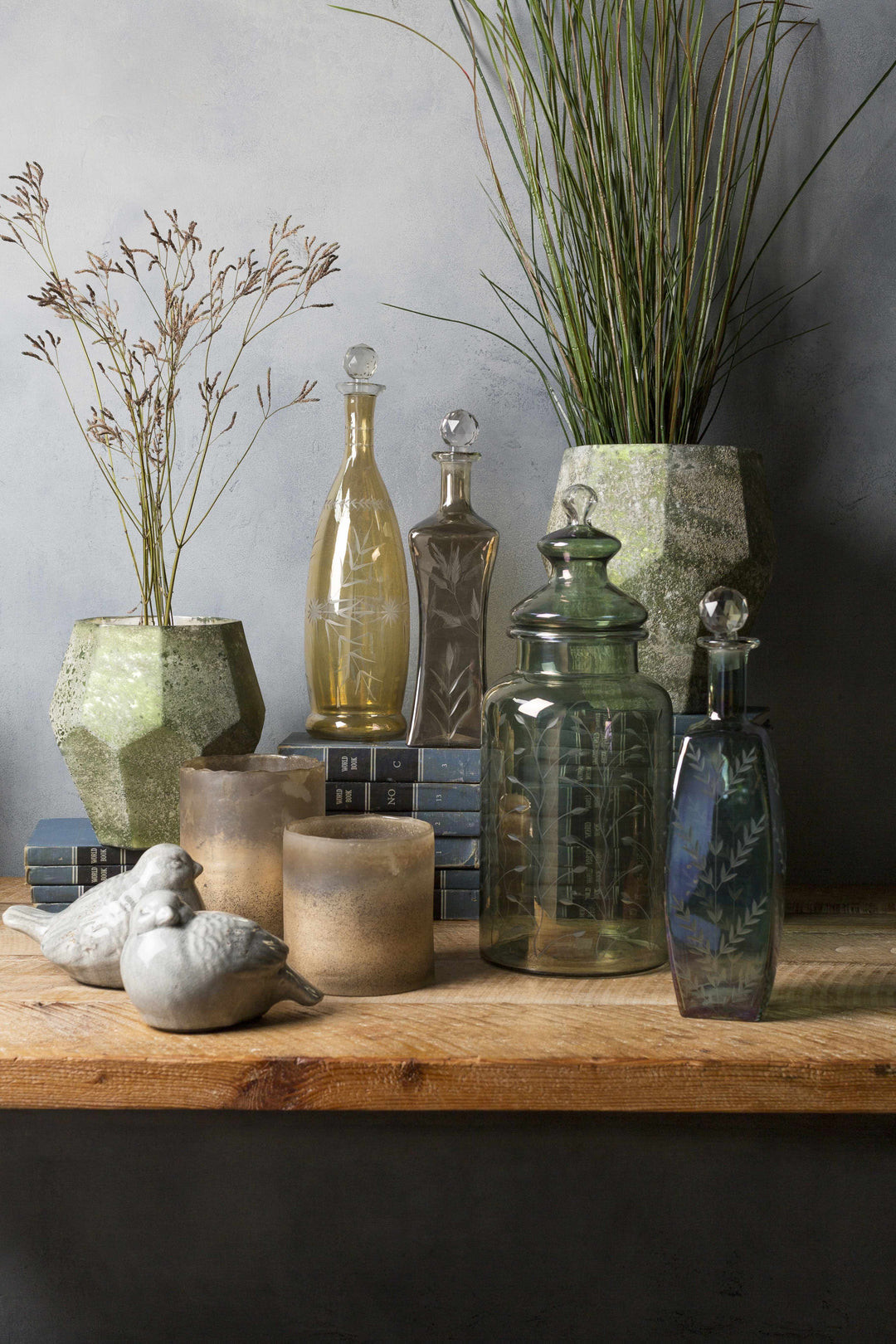 Stewartville Green Etched Glass Jar