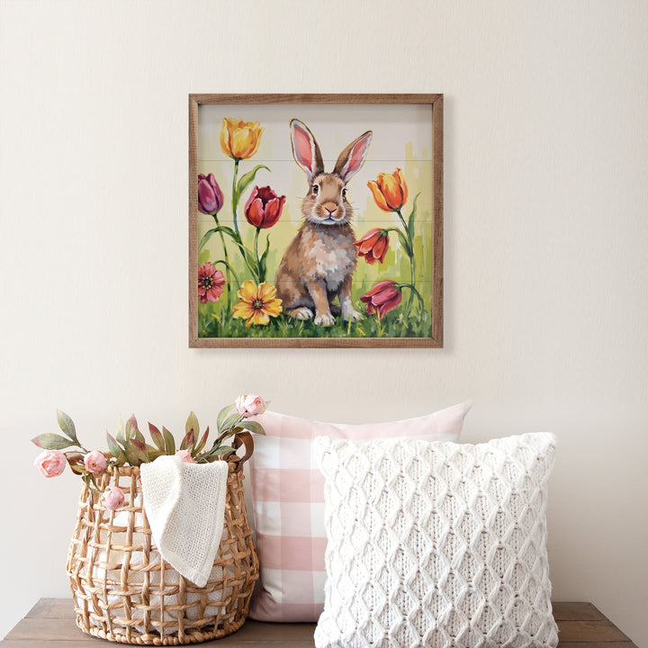 Brown Bunny In Tulips