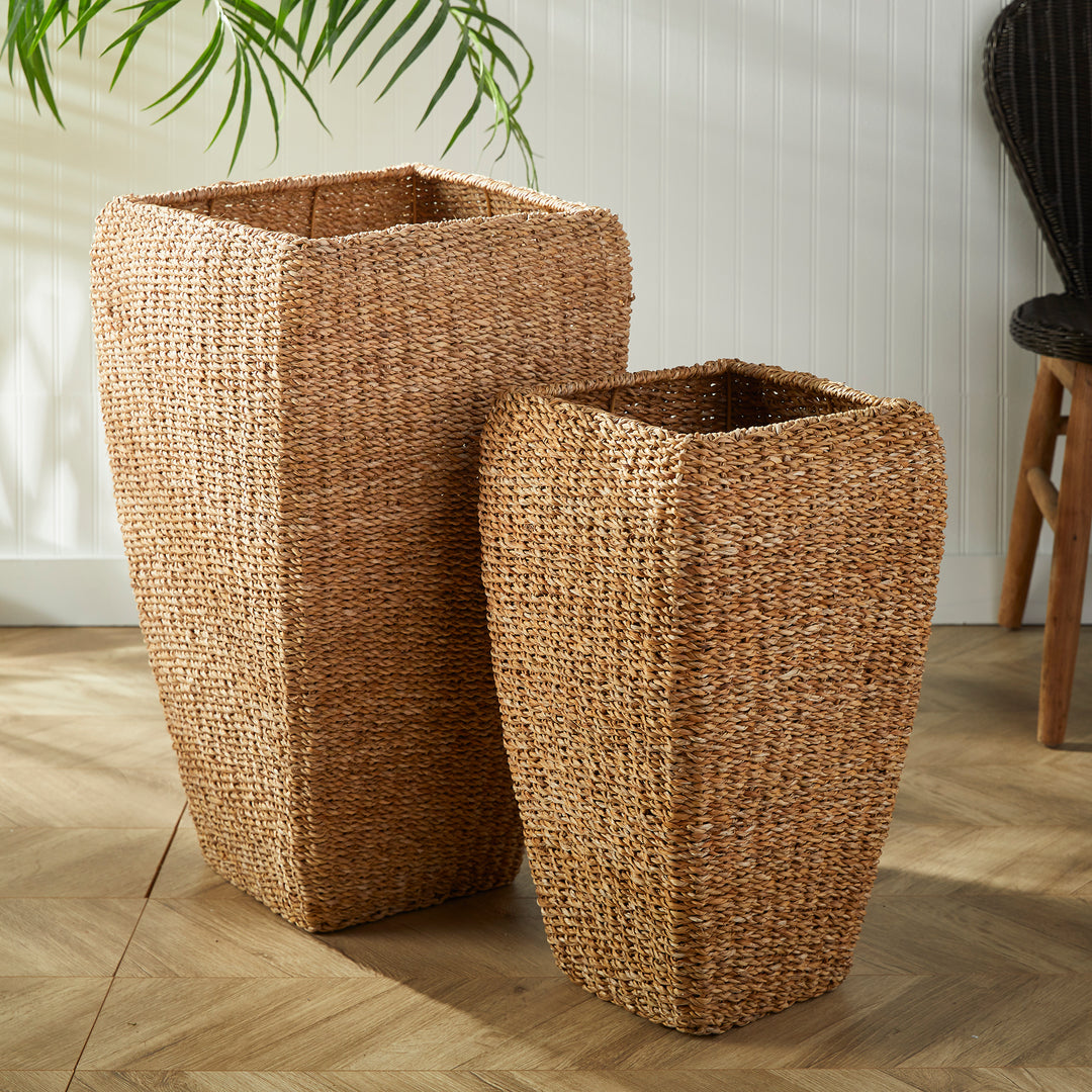 Seagrass Tall Square Planters, Set Of 2