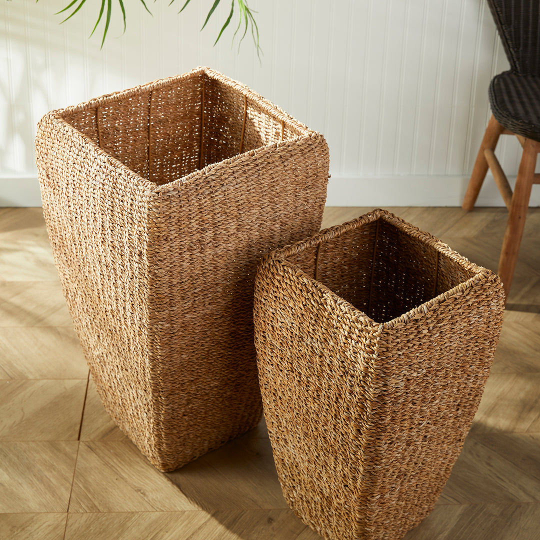 Seagrass Tall Square Planters, Set Of 2