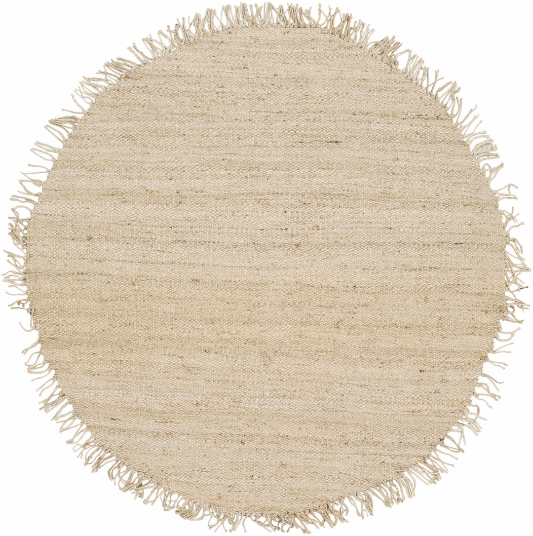 Round beige rug with fringes on a white background

Iantha Jute Rug
