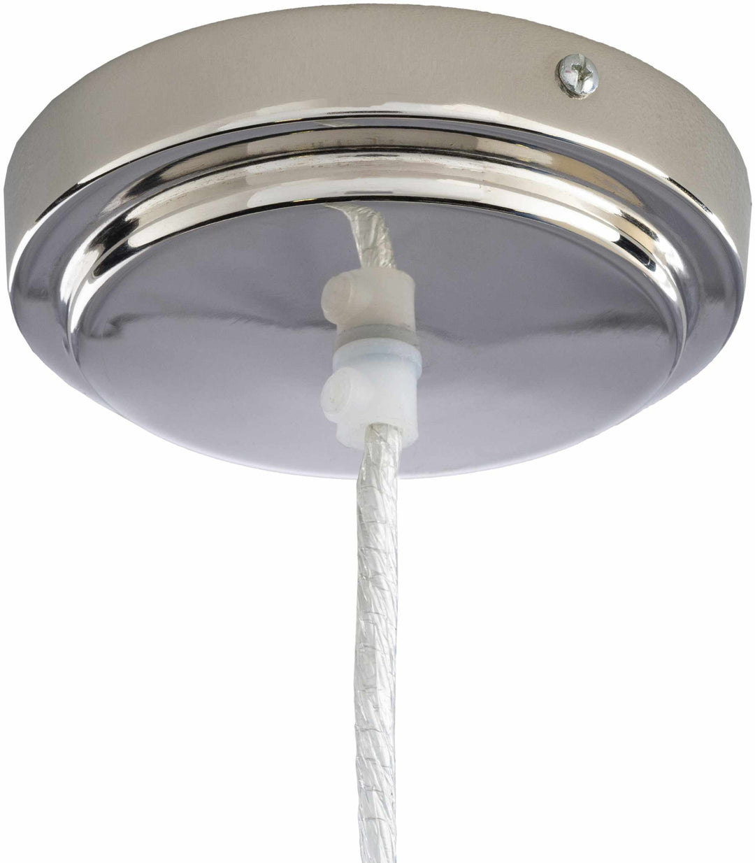 Chrome ceiling rose with white cable on a white background

Lewisham Ceiling Light
