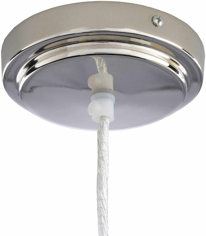 Chrome ceiling rose with white cable on a white background

Lewisham Ceiling Light