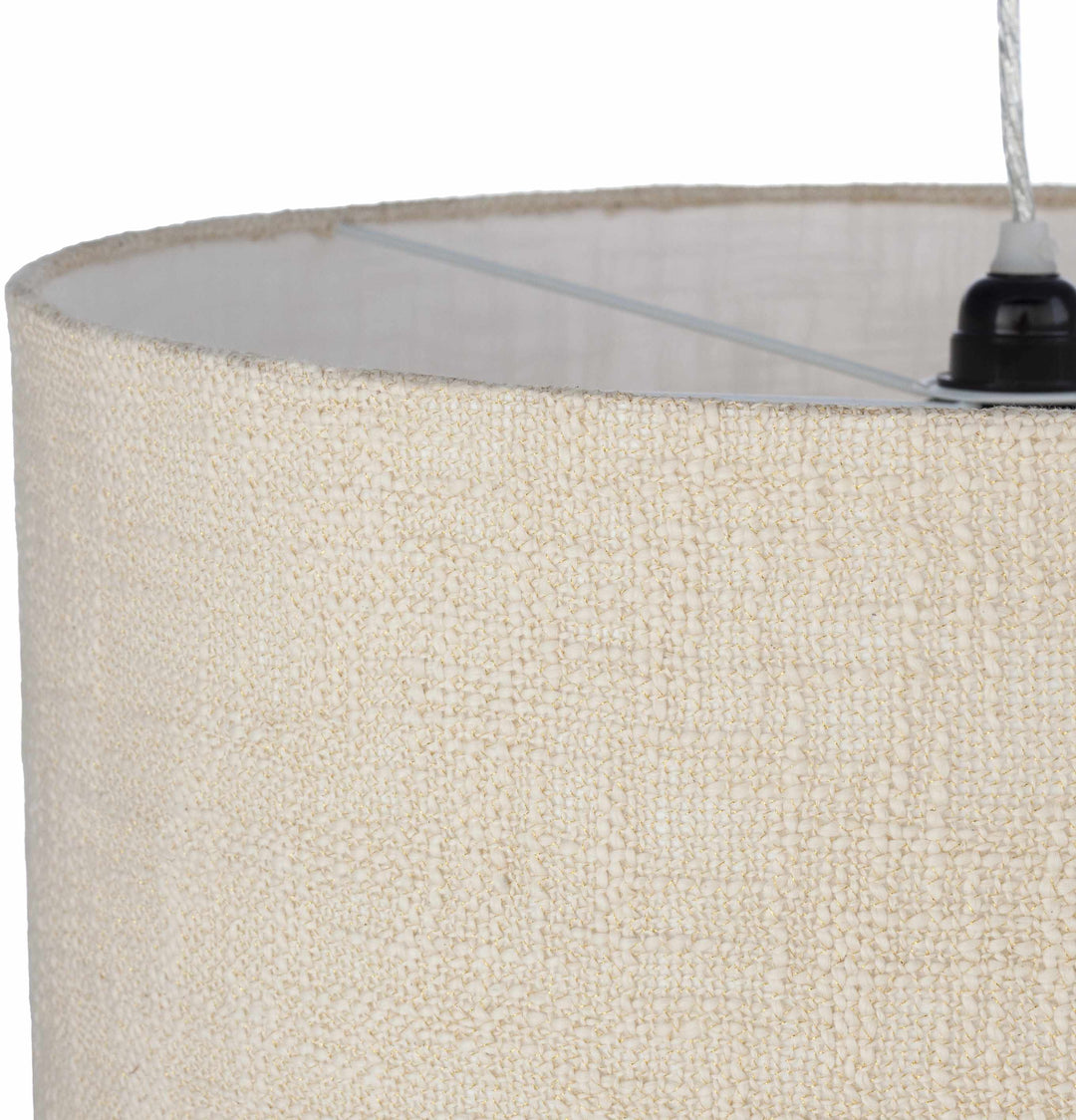 Close-up of a beige lampshade with a textured surface and visible electrical cord.

Lewisham Ceiling Light