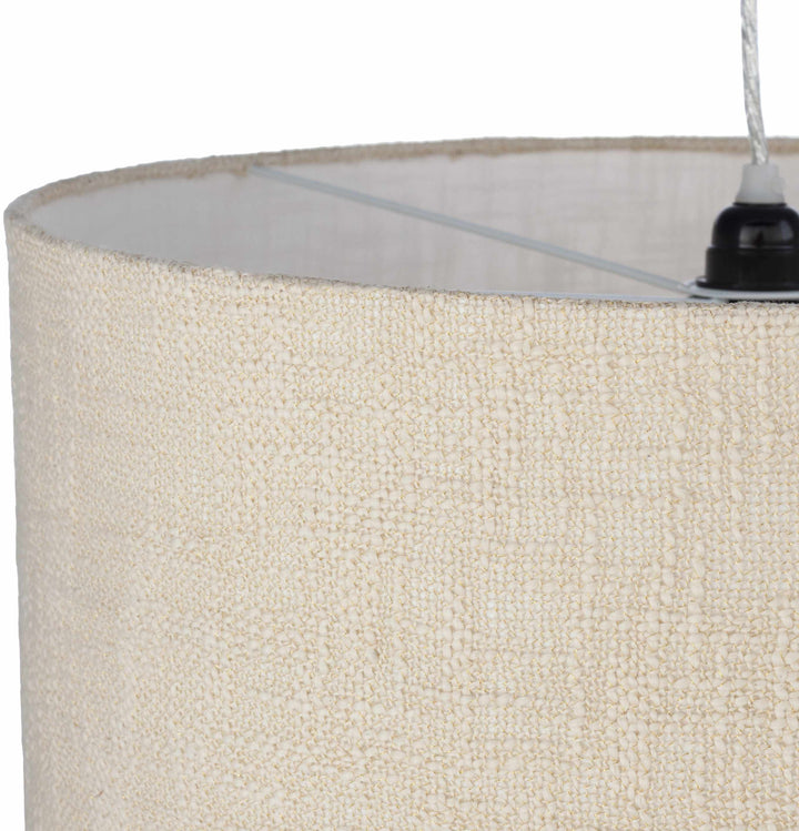Close-up of a beige lampshade with a textured surface and visible electrical cord.

Lewisham Ceiling Light