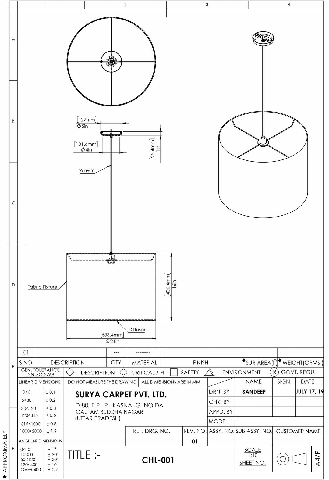 Technical drawing of a pendant light fixture with dimensions and specifications.

Lewisham Ceiling Light