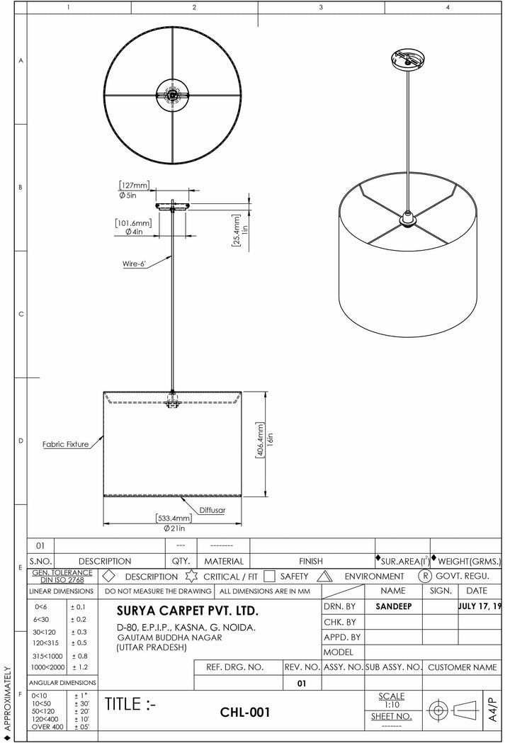 Technical drawing of a pendant light fixture with dimensions and specifications.

Lewisham Ceiling Light