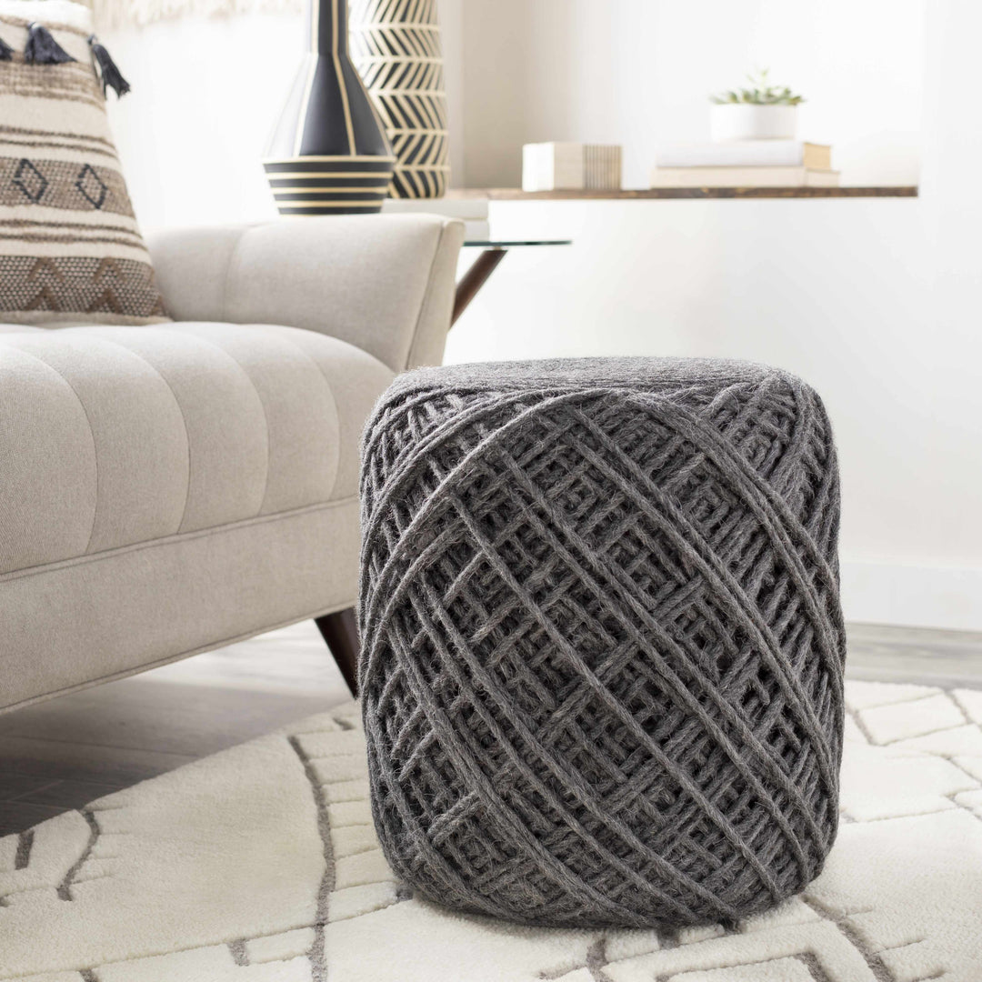 Moapa Charcoal Wool Pouf