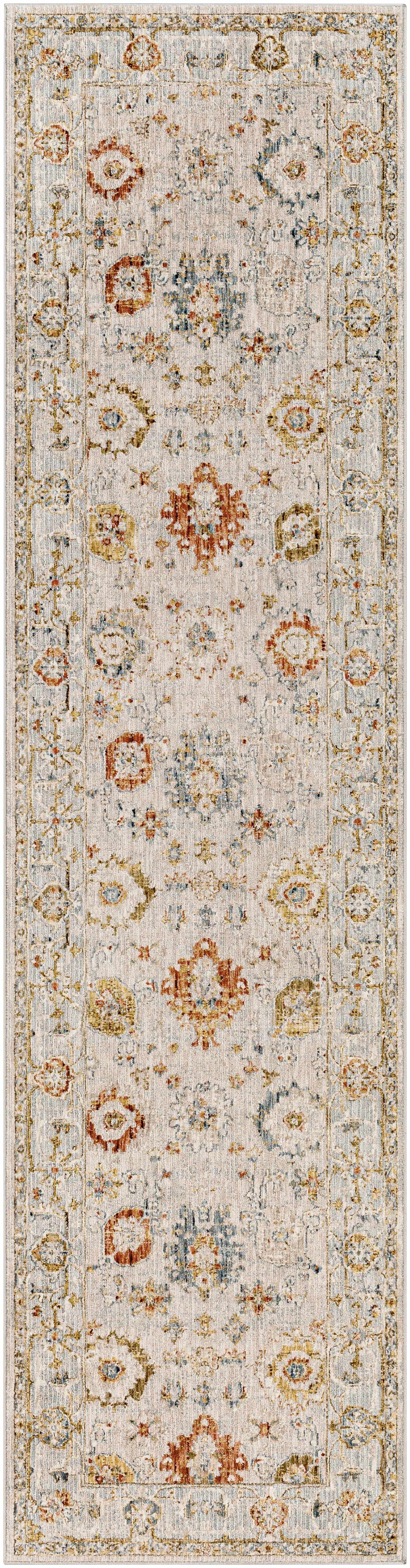 Long, narrow rug with a floral pattern on a plain background

Mogul Luxe Oushak Rug