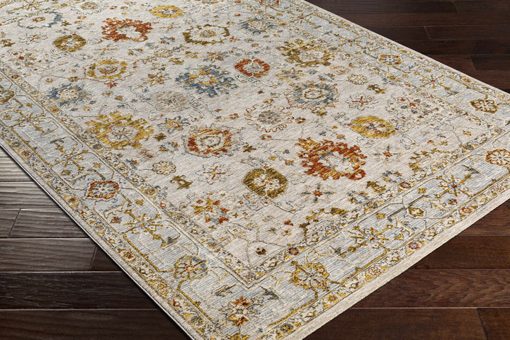 Decorative rug with floral pattern on a wooden floor

Mogul Luxe Oushak Rug