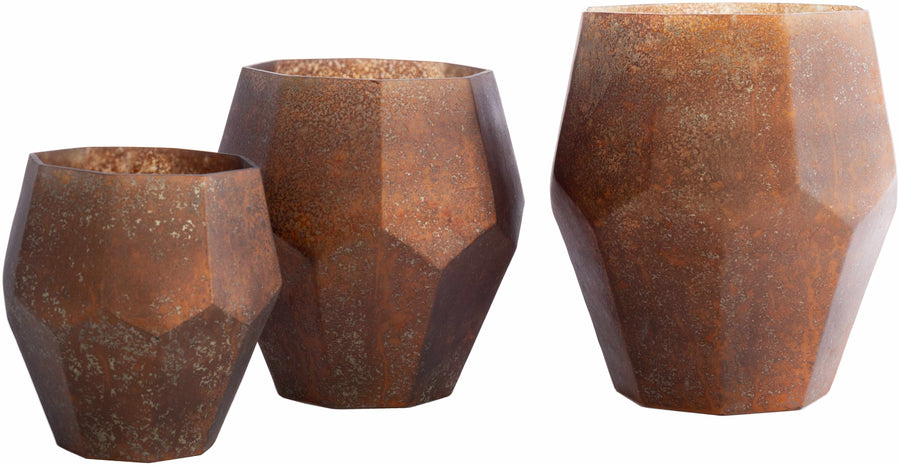 Three rust-colored geometric planters on a white background

Mulauin Triditional Glass Decorative Accent