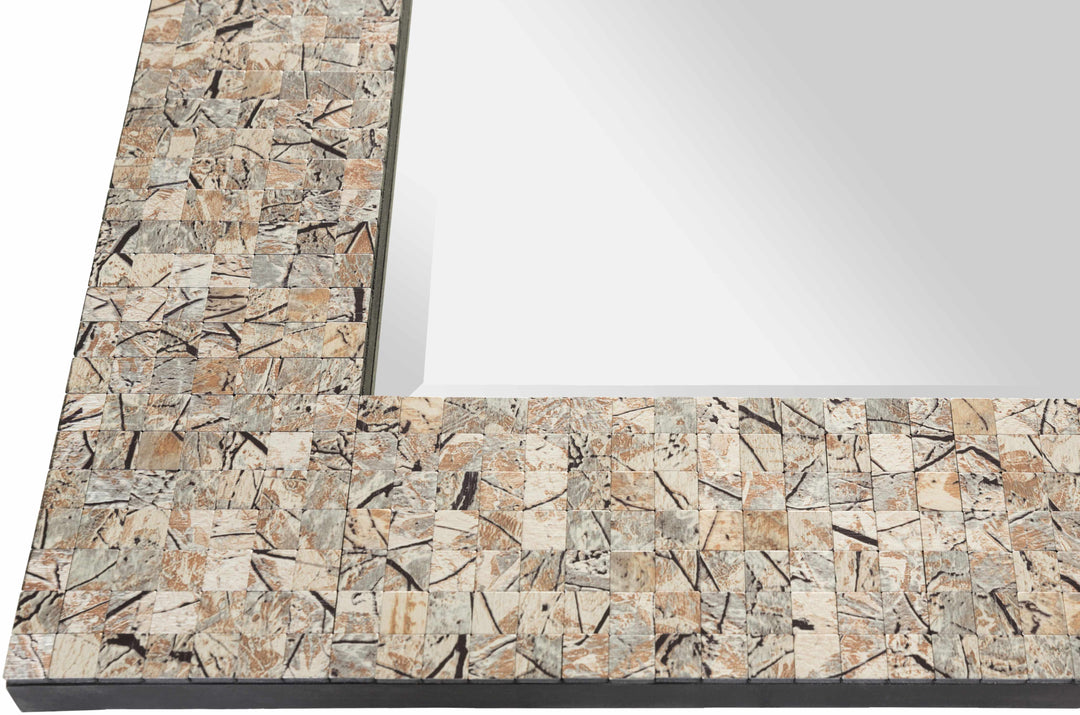 Close-up of a textured stone countertop with a neutral color palette.

Nicolet Marble Mirror