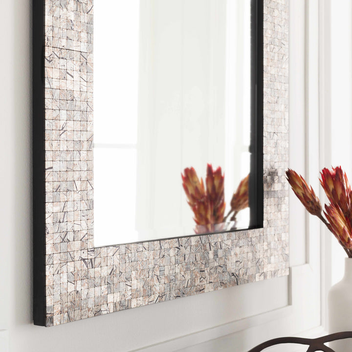 Decorative mirror with mosaic frame on a white wall

Nicolet Marble Mirror