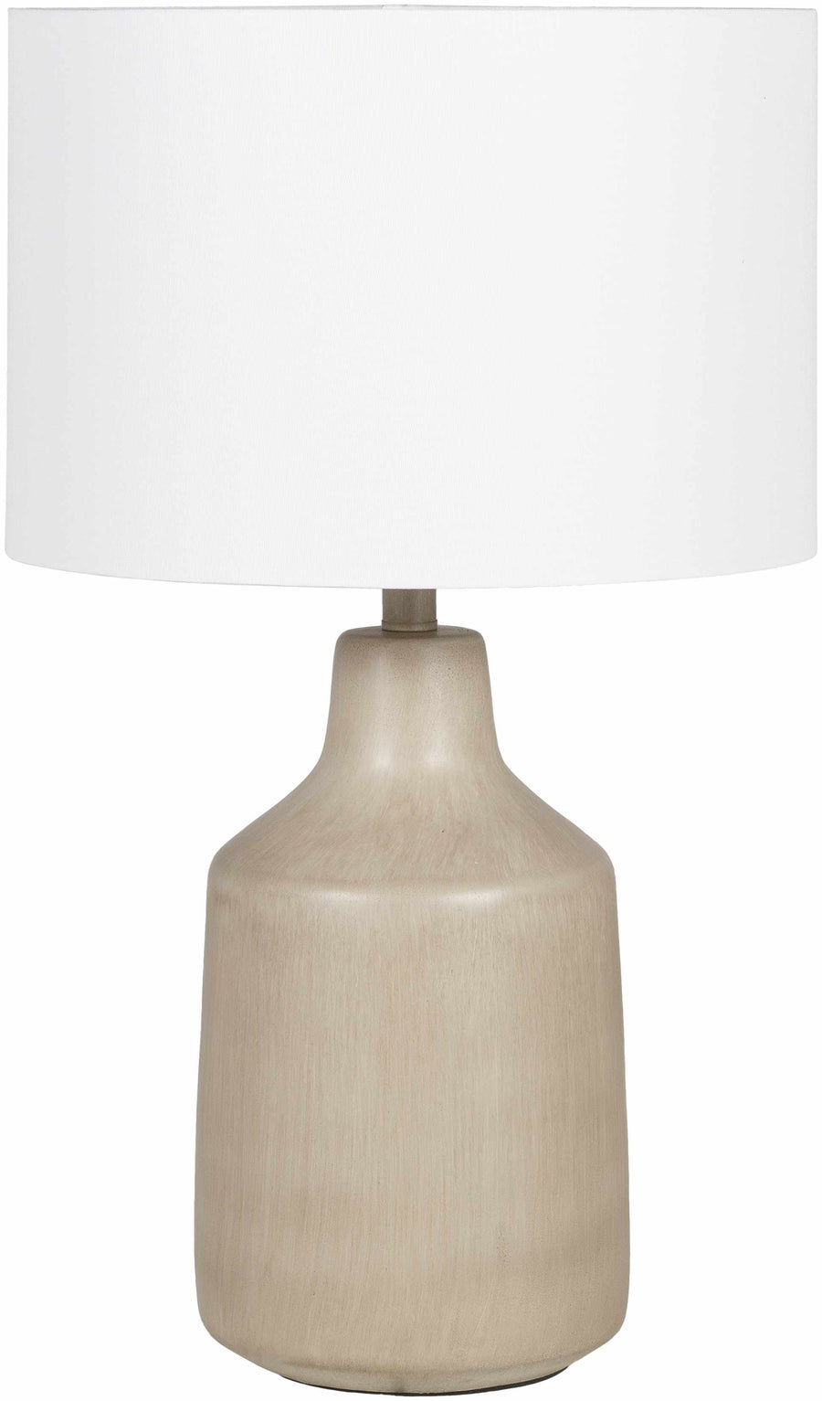 Beige ceramic table lamp with a white shade on a white background

Quezon Beige Resin Table Lamp