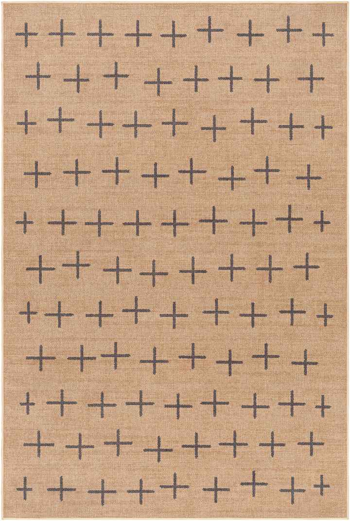 Beige rug with a pattern of black plus signs

Haimi Black Washable Jutely Rug