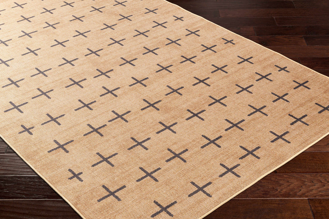 Beige rug with black cross pattern on a wooden floor

Haimi Black Washable Jutely Rug