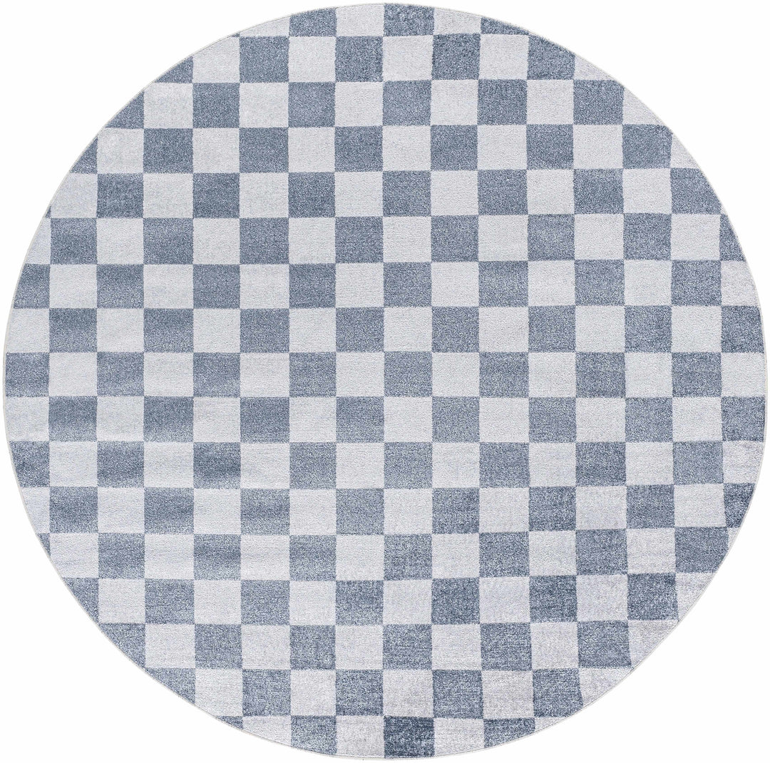 Alie Blue Gray Checkered Washable Rug