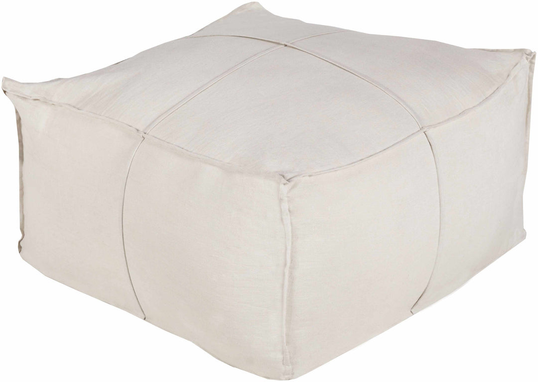 Friendsville Solid & Striped Ivory Pouf