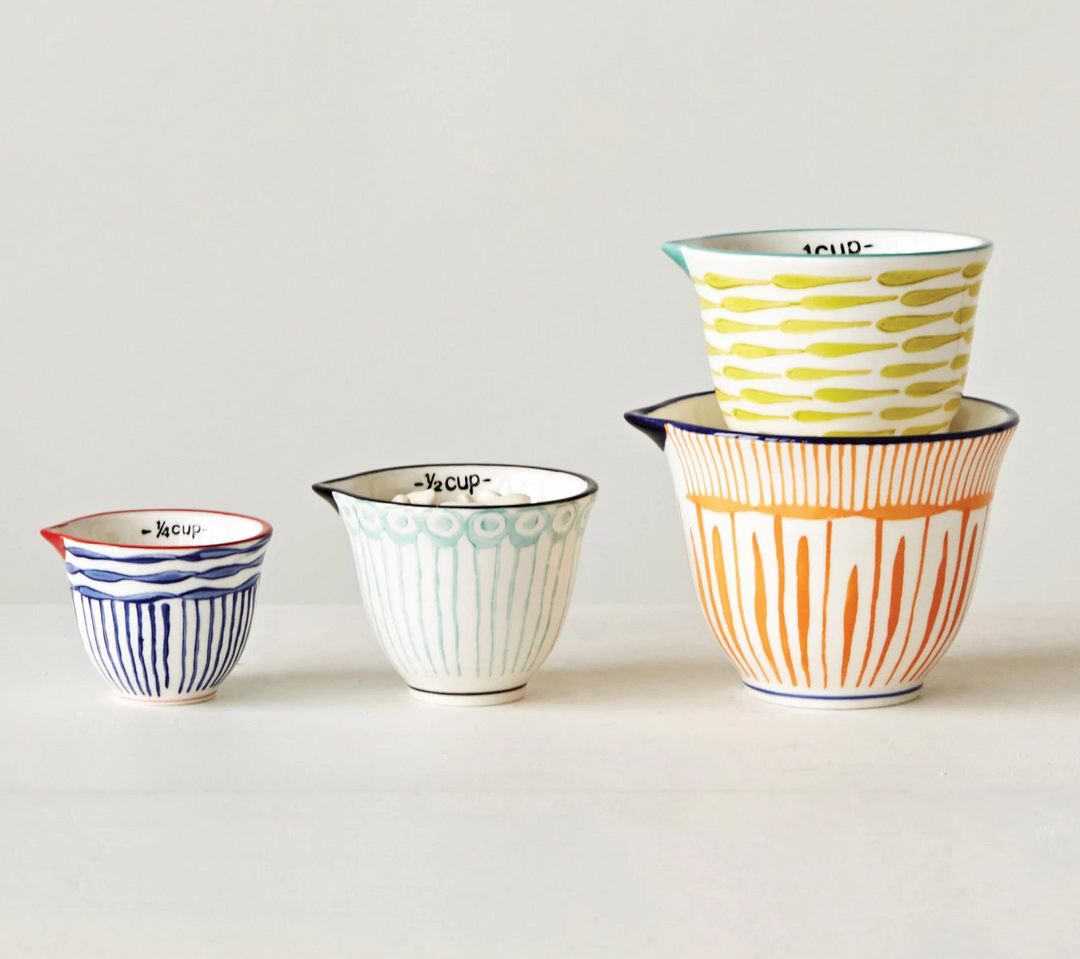 Hand-Stamped Measuring Cups with Stripes, Set of 4