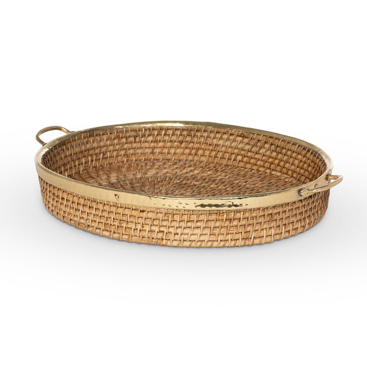 Amelia Woven Bamboo and Brass Oval Tray, Set of 2