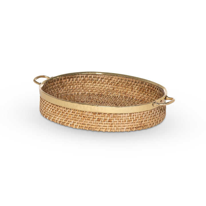 Amelia Woven Bamboo and Brass Oval Tray, Set of 2