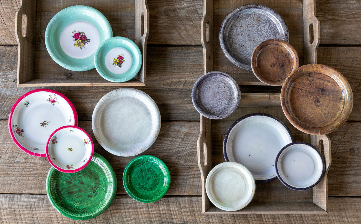 Old Enamelware Paper Salad & Dessert Plates, 7"