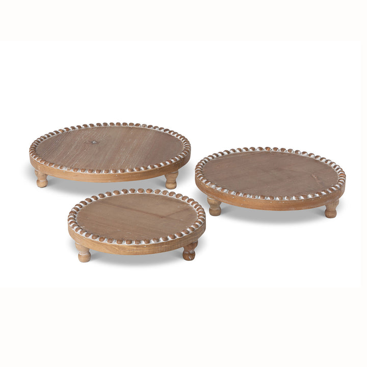Wood Beaded Round Serving Trays, Set of 3