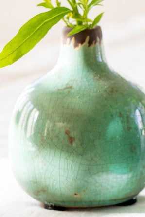 Glazed Stoneware Bud Vases, Blue Green, 3 Assorted Colors