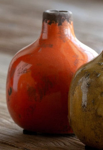 Glazed Stoneware Bud Vase, Yellow Orange, 3 Assorted Colors