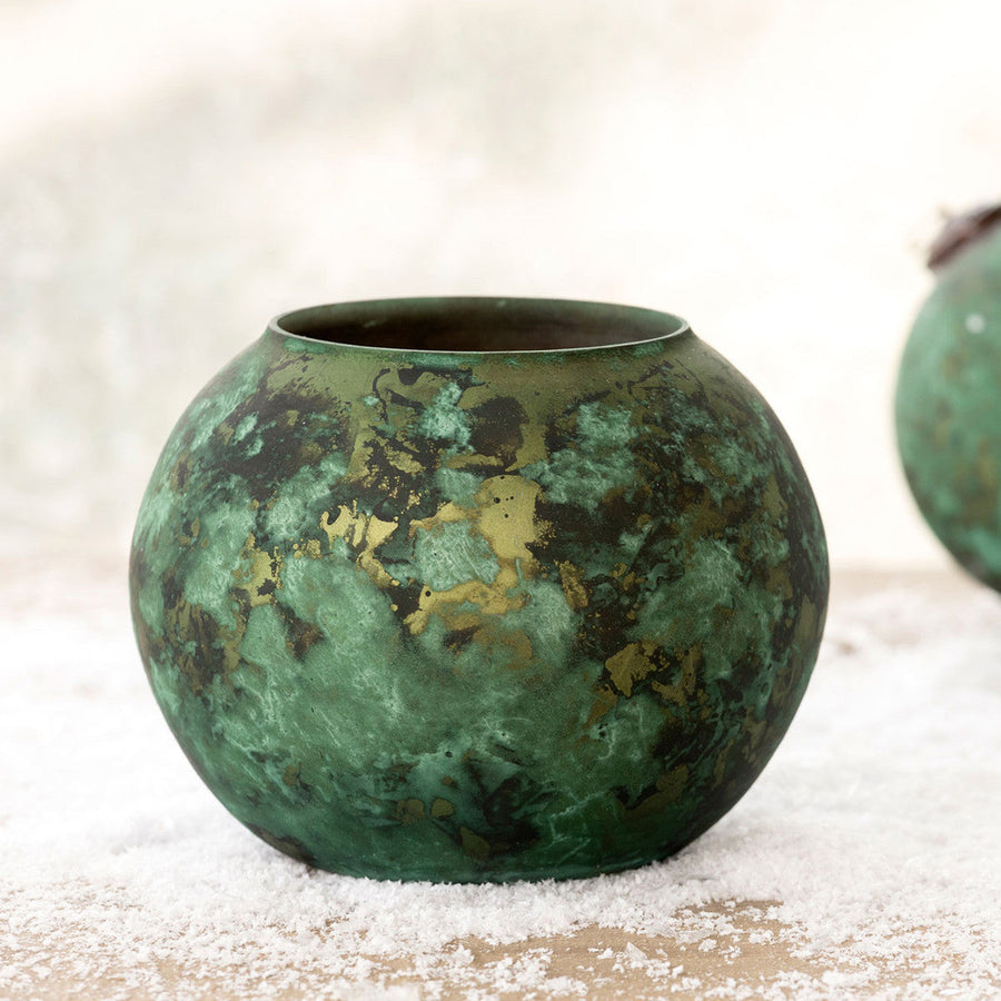 Marbled Finish Glass Round Vase